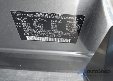 2019 Hyundai Santa Fe Se z USA, uszkodzony, nr VIN 5NMS23AD8KH043803
